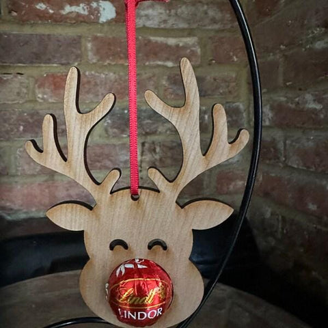 Handmade Wooden Rudolph Reindeer Christmas Decoration  Fits Lindt Chocolate, Tree Ornament, Festive Gift, Holiday Decor Tree decoration