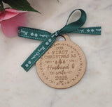 Husband & wife Homemade Wooden Christmas Bauble  Personalized Ornament, Rustic Holiday Tree Decoration, Custom Engraved Gift, Xmas Decor