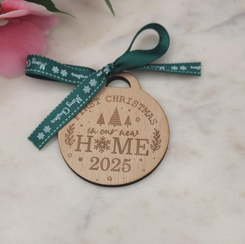 New home Homemade Wooden Christmas Bauble  Personalized Ornament, Rustic Holiday Tree Decoration, Engraved Gift, Eco Friendly Xmas Decor