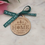 New Home Homemade Wooden Christmas Bauble  Personalized Ornament, Rustic Holiday Tree Decoration, Engraved Gift, Eco Friendly Xmas Decor