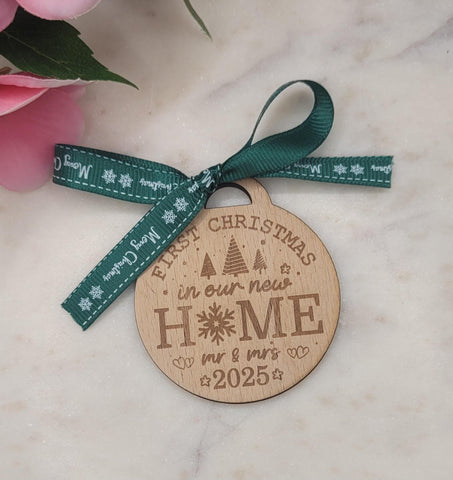New Home Homemade Wooden Christmas Bauble  Personalized Ornament, Rustic Holiday Tree Decoration, Engraved Gift, Eco Friendly Xmas Decor