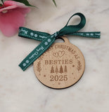 Besties Homemade Wooden Christmas Bauble  Personalized Ornament, Rustic Holiday Tree Decoration, Engraved Gift, Eco Friendly Xmas Decor