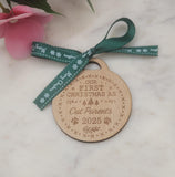 Cat Parents Homemade Wooden Christmas Bauble  Personalized Ornament, Rustic Holiday Tree Decoration Custom Engraved Gift Eco Friendly Xmas