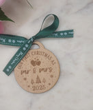 Mr & Mrs Homemade Wooden Christmas Bauble  Personalized Ornament, Rustic Holiday Tree Decoration, Custom Engraved Gift Eco Friendly Wedding