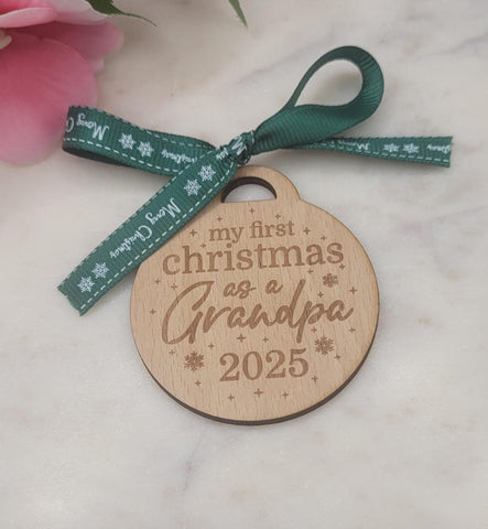 Grandpa Homemade Wooden Christmas Bauble  Personalized Ornament, Rustic Holiday Tree Decoration, Custom Engraved Gift, Eco Friendly Xmas