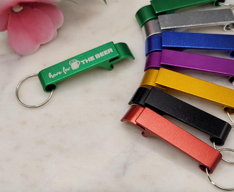 Here for the Beer Bottle Opener Keyring  Custom Engraved University Student Gift Unique Graduation Present, Practical Dorm Accessory