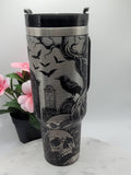 Graveyard, crows, Halloween, skulls,  40oz Double Wall Insulated Tumbler with Handles Gift