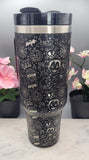 Monster mash up, Halloween, skulls, tattoo 40oz Double Wall Insulated Tumbler with Handles Gift for mom, Granny, sister, Niece