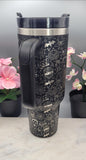 Monster mash up, Halloween, skulls, tattoo 40oz Double Wall Insulated Tumbler with Handles Gift for mom, Granny, sister, Niece