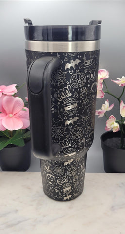 Monster mash up, Halloween, skulls, tattoo 40oz Double Wall Insulated Tumbler with Handles Gift for mom, Granny, sister, Niece