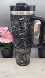 Monster mash up, Halloween, skulls, tattoo 40oz Double Wall Insulated Tumbler with Handles Gift for mom, Granny, sister, Niece