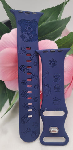 Engraved Collie, Sheepdog, dog lover Design for Apple Watch Silicone Sports Band/Strap  38mm/40mm/41mm/42mm/44mm/45mm/46mm/49mm Boho