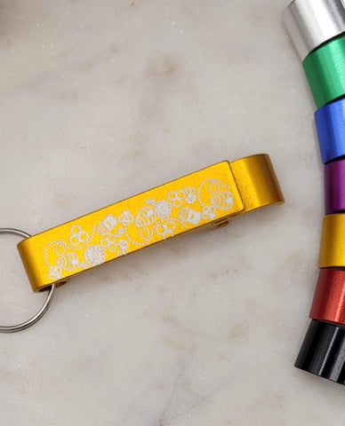 Custom honey bee Bottle Opener Keyring  Graduation gift