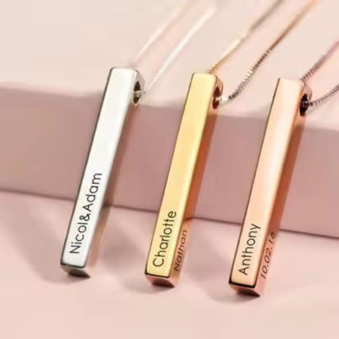 Personalized Vertical Bar Necklace: Engraved Stainless Steel Gold Silver Rose Gold. Fearless Brave Strong Loved or customize this item