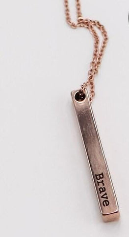 Personalized Vertical Bar Necklace: Engraved Stainless Steel Gold Silver Rose Gold. Fearless Brave Strong Loved or customize this item