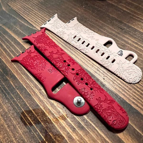 Engraved Floral Highland cow Gift Design for Apple Watch Silicone Sports Band/Strap  38mm/40mm/41mm/42mm/44mm/45mm/46mm/49mm