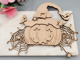 DIY Paint Your Own Halloween Pumpkin with Bats Wooden Craft Kit for Kids & Adults, Pumpkin with Witches hat Spooky Fall DIY Halloween Decor
