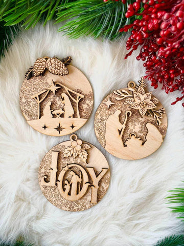 DIY Paint Your Own Christmas Baubles Kit Wooden Ornament Craft Set for Kids & Adults, Holiday DIY Activity, Unfinished Wood No Paint or Glue