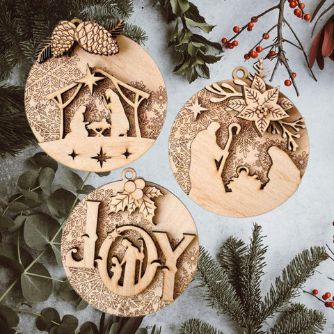 DIY Paint Your Own Christmas Baubles Kit Wooden Ornament Craft Set for Kids & Adults, Holiday DIY Activity, Unfinished Wood No Paint or Glue
