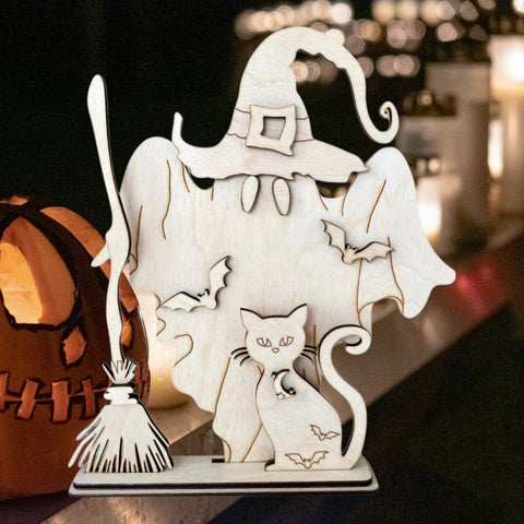 DIY Paint Your Own Halloween Ghost and Cat Kit  Wooden Ghost Craft for Kids & Adults, Spooky DIY Halloween Decor, Unfinished Wood