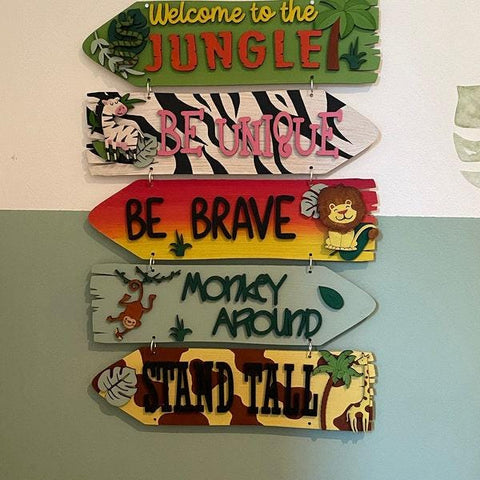 DIY Paint Your Own Safari Jungle Wooden Wall Plaque Craft Set for Kids & Adults, Welcome to the Jungle Animal Activity, Safari Party Decor