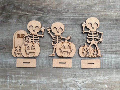 DIY Paint Your Own wooden Halloween Skeleton Standing Halloween Skeleton Halloween Shelf Sitter Standing Sign mantle Decor, Trick or Treat