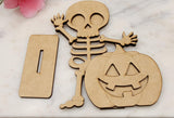 DIY Paint Your Own wooden Halloween Skeleton Standing Halloween Skeleton Halloween Shelf Sitter Standing Sign mantle Decor, Trick or Treat