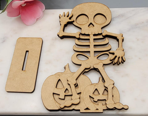DIY Paint Your Own wooden Halloween Skeleton Standing Halloween Skeleton Halloween Shelf Sitter Standing Sign mantle Decor, Trick or Treat