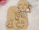 DIY Paint Your Own wooden Halloween Skeleton Standing Halloween Skeleton Halloween Shelf Sitter Standing Sign mantle Decor, Trick or Treat