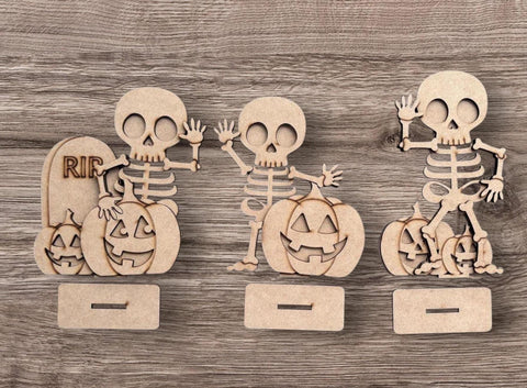 DIY Paint Your Own wooden Halloween Skeleton Standing Halloween Skeleton Halloween Shelf Sitter Standing Sign mantle Decor, Trick or Treat