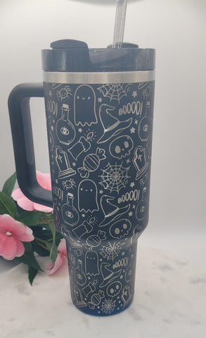 Original Stanley Halloween, Trick or Treat, ghosts Engraved tumbler 40oz Double Wall Insulated Tumbler with Handles