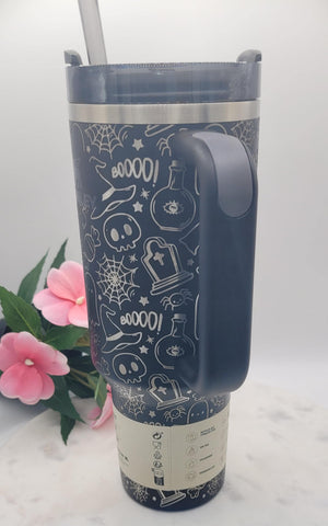 Original Stanley Halloween, Trick or Treat, ghosts Engraved tumbler 40oz Double Wall Insulated Tumbler with Handles