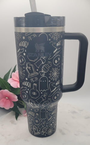 Original Stanley Halloween, Trick or Treat, ghosts Engraved tumbler 40oz Double Wall Insulated Tumbler with Handles