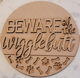 DIY Paint Your Own Beware of the Wigglebutt Dog Wooden Door Sign Kit Make Your Own Front Door Sign Unpainted Wood Blank for Home Decor