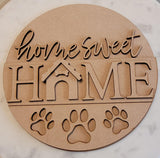 DIY Paint Your Own Welcome Home Sweet home Dog paw Wooden Door Sign Kit Make Your Own Front Door Sign Unpainted Wood Blank for Home Decor