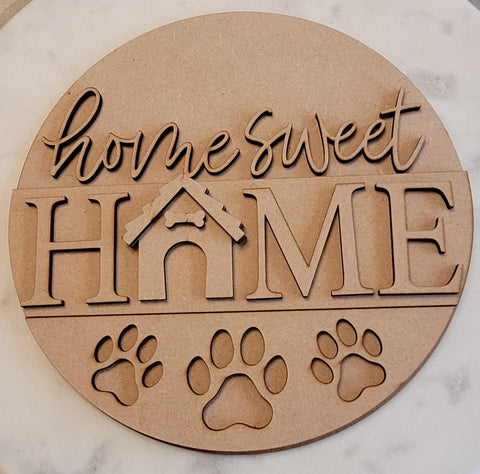 DIY Paint Your Own Welcome Home Sweet home Dog paw Wooden Door Sign Kit Make Your Own Front Door Sign Unpainted Wood Blank for Home Decor