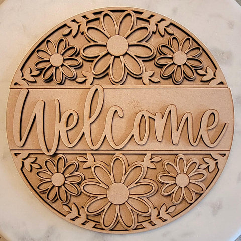 DIY Paint Your Own Floral Welcome Wooden Welcome Door Sign Kit  Make Your Own Front Door Sign  Unpainted Wood Blank for Custom Home Decor