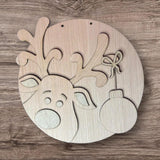 DIY Paint Your Own Rudolph Reindeer with Ornament Christmas Welcome Wooden Door Sign Kit  Make Your Own Sign Wood Blank for Home Decor