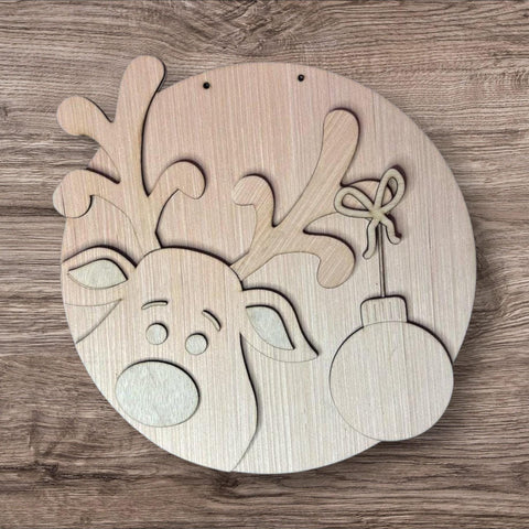 DIY Paint Your Own Rudolph Reindeer with Ornament Christmas Welcome Wooden Door Sign Kit  Make Your Own Sign Wood Blank for Home Decor