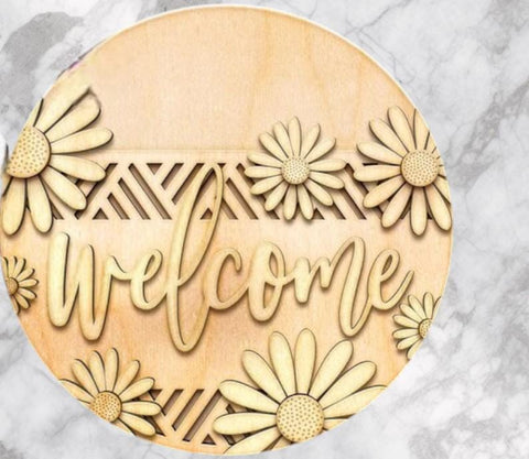 DIY Paint Your Own Floral Welcome Wooden Welcome Door Sign Kit  Make Your Own Front Door Sign  Unpainted Wood Blank for Custom Home Decor