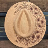 Floral Burned Hat, Flora lBurned Wildflower Cowboy Hat: Engraved Suede/Felt Boho Fedora, Felt Wide brim hat Western Hat Festivals