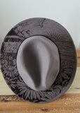 Ocean vibes Burned Hat, Beach Engraved Burned Cowboy Hat: Engraved Suede/Felt Boho Fedora, Felt Wide brim hat