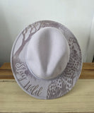 Cheetah Burned Hat, African Safari Burned Animal Cowboy Hat: Engraved Sued/Felt Boho Fedora, Felt Wide brim hat