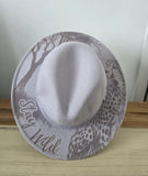 Cheetah Burned Hat, African Safari Burned Animal Cowboy Hat: Engraved Sued/Felt Boho Fedora, Felt Wide brim hat