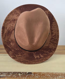 Deer Burned Hat, Forest Safari Burned Animal Cowboy Hat: Engraved Suede/Felt Boho Fedora, Felt