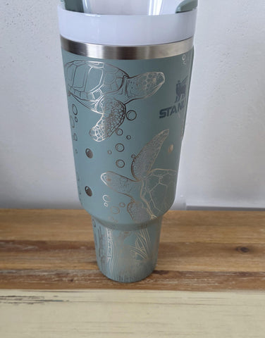 Original Stanley Turtles, under the Sea, ocean theme Engraved tumbler 40oz Double Wall Insulated Tumbler with Handles