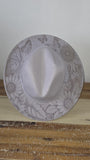 Butterfly garden Burned Hat,Safari Burned, flowers Cowboy Hat: Engraved Suede/felt Boho Fedora, Felt Wide brim hat
