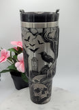 Graveyard, crows, Halloween, skulls,  40oz Double Wall Insulated Tumbler with Handles Gift