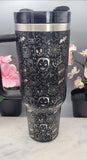 Monster mash up, Halloween, skulls, tattoo 40oz Double Wall Insulated Tumbler with Handles Gift for mom, Granny, sister, Niece