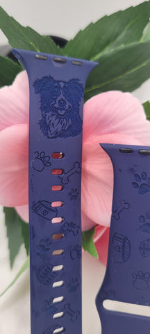 Engraved Collie, Sheepdog, dog lover Design for Apple Watch Silicone Sports Band/Strap  38mm/40mm/41mm/42mm/44mm/45mm/46mm/49mm Boho